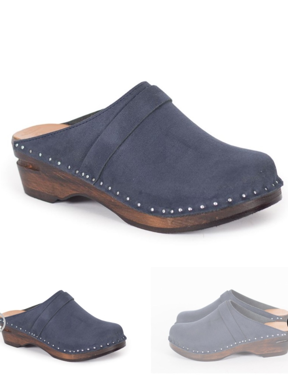 Troentorp of Sweden Size 39 (US Size 8.5-9) Navy Suede Slip-On Studded Clog